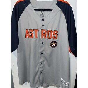 Houston Astros Jersey Mens 2XL Gray Navy MLB Baseball Button Front Raglan Mesh